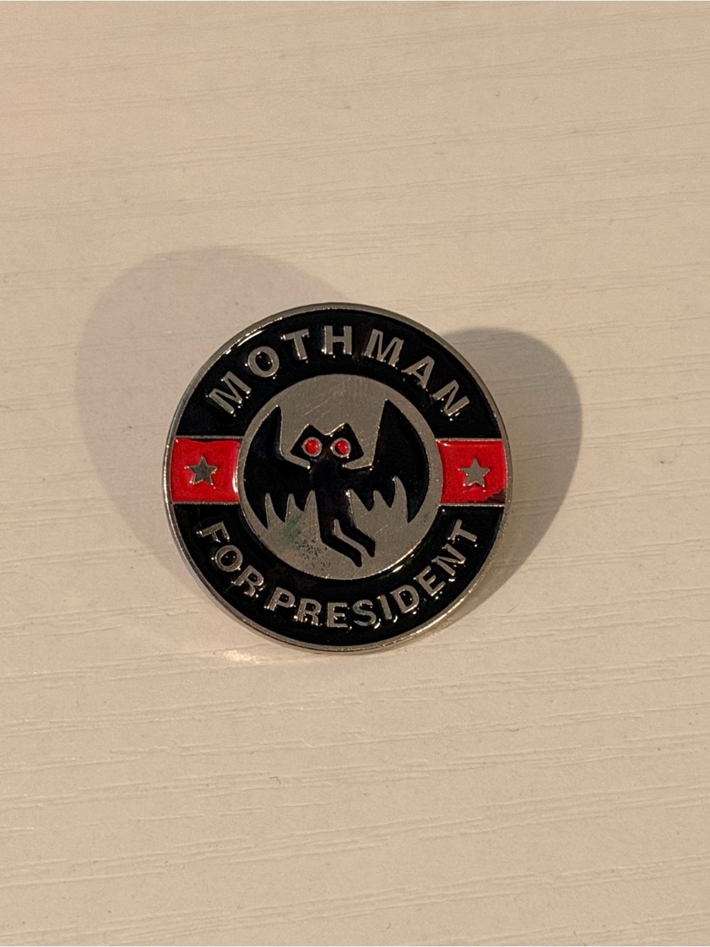 Mothman For President Enamel Lapel Pin - Black & Red